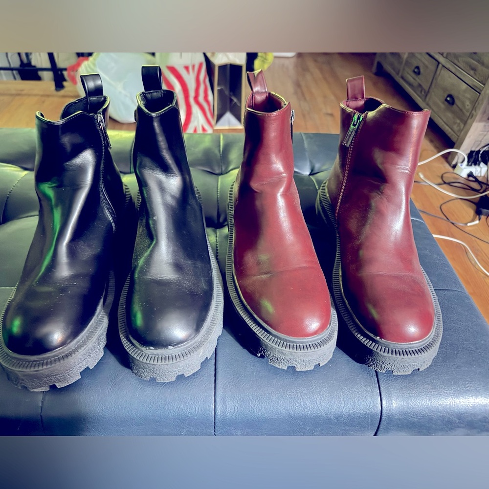 Black and Burgandy Boots